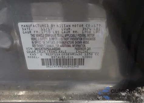 2018 Nissan Versa 1.6 Sv z USA, uszkodzony, nr VIN 3N1CN7AP0JL840340